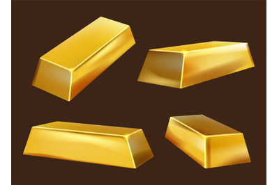 Golden bars. Yellow realistic bricks money luxury symbols decent vecto