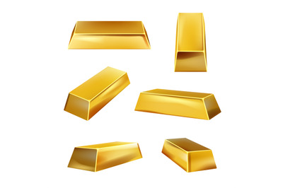 Golden bars. Collection of golden bricks solid money decent vector rea