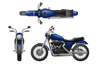 Motorcycle realistic. Various views of modern urban bike decent vector