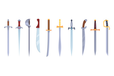 Swords. Fantasy cartoon stylized stabbing and cutting weapons for game