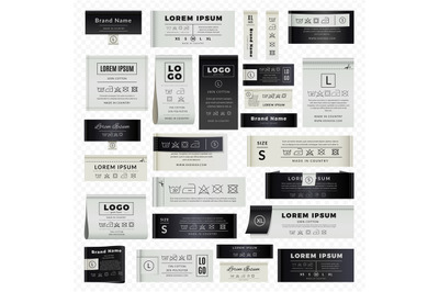 Laundry labels. Tailor instructions badges with technical information