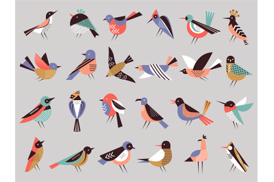 Stylized birds. Geometrical flying sparrows and doves recent vector fr