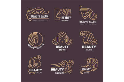 Beauty salon logo. Cosmetic or hairstyle business symbols recent vecto