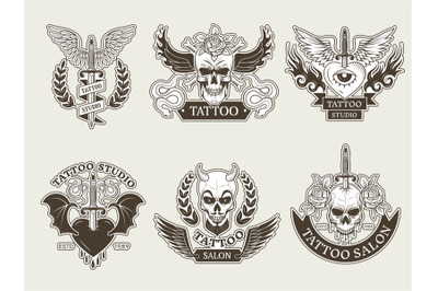 Tattoo badges. Art template for body painting hipster tattoos and badg