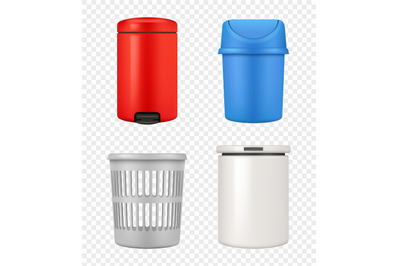 Trash basket. Office modern containers for garbage decent vector reali