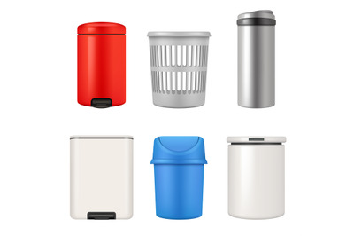 Garbage basket. Realistic set of containers for garbage decent vector