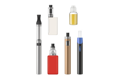 Vape tools. Realistic items for smokers decent vector vape