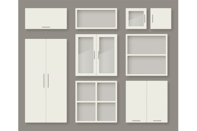 Furniture realistic. Modular wardrobe tables shelves for modern interi