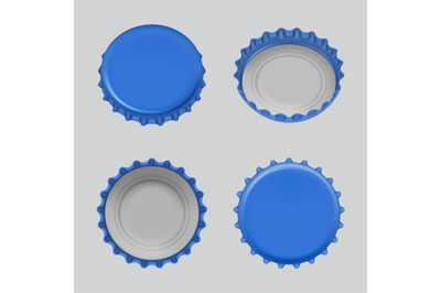 Beer caps. Realistic templates of different views of soda or alcoholic