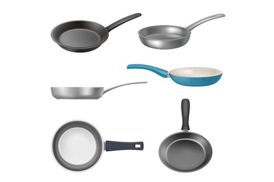 Frying pan. Kitchen tools frying container decent vector realistic pan