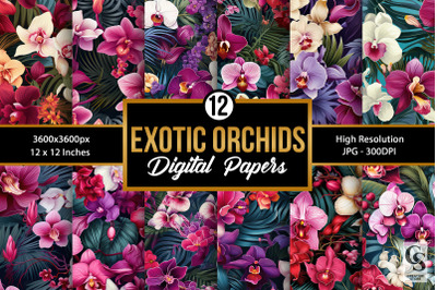 Exotic Orchid Flowers Seamless Patterns