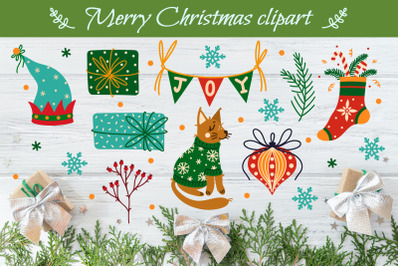 Merry Christmas and Happy New Year clipart, SVG PNG