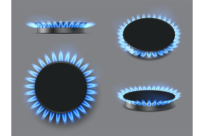 Gas flame realistic. Kitchen stove burning decent vector template gas