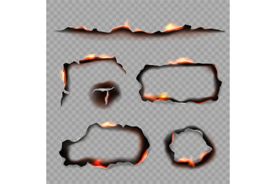 Burn paper. Borders and stripped shapes of burning papers decent vecto