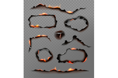 Burning paper edges. Various geometrical burning shapes decent vector