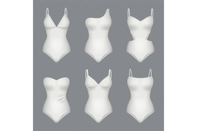 Female swimsuit. Fashioned bodysuit mockup decent vector realistic tem