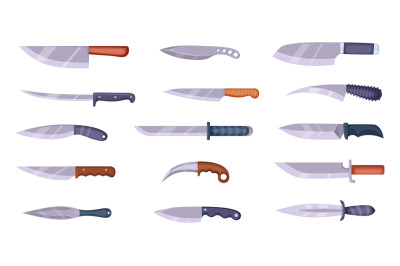 Knives. Cartoon kitchen utensil sharp blades different shapes exact ve