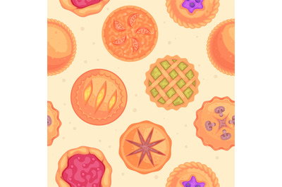 Pie pattern. Tasty food exact vector seamless background for textile d