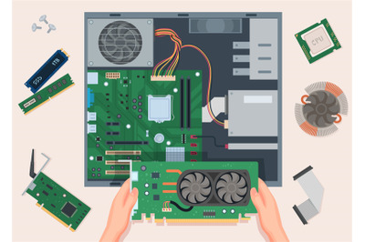 Pc assembly. Repair service make making pc semiconductors exact vector