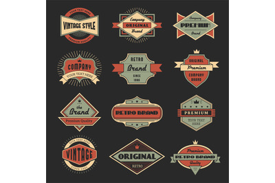 Vintage premium badges. Old style emblems and logos with place for tex