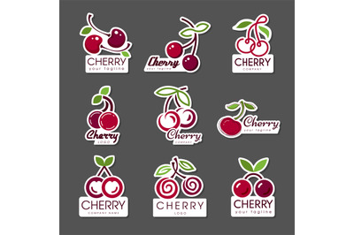 Cherry logo. Stylised fruits pictures with place for text recent vecto