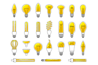 Bulbs collections. Energy items symbols recent vector simple pictures