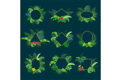 Frames from tropical leaves. Jungle stylised nature symbols decorative