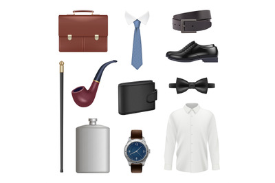 Gentleman items. Stylish fashioned items for luxury persons decent vec