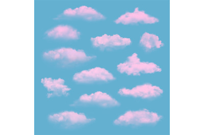 Pink clouds. Realistic weather bright fairy tale cloudy season abstrac