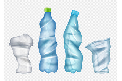 Plastic garbage. Coffee damaged cups and bottles crush plastic crumple