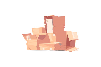 Damaged package. cracked cardboard containers garbage. Vector damaged