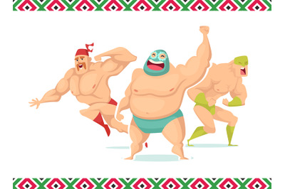 Lucha libre. strong mexican characters fighters. Vector cartoon people