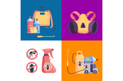 Pest control. chemical items for destroy pests. Vector concept backgro