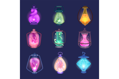 Fantasy lantern. Magical equipment of wizards exact vector game cartoo