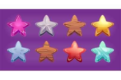 Game stars. Web ui geometrical funny stars with different textures of