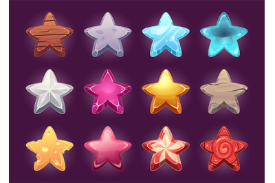 Game ui stars. Different texturized stars exact vector cartoon templat