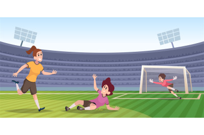 Soccer. Cartoon sport female players football activity exact vector ca