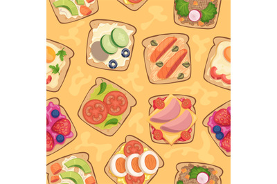 Sandwich pattern. Healthy natural products illustrations for seamless