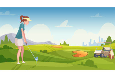 Golf background. Sport players playing outdoor in luxury game golf equ