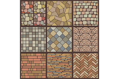 Paving textures. Seamless pattern of pavement stones recent vector wal