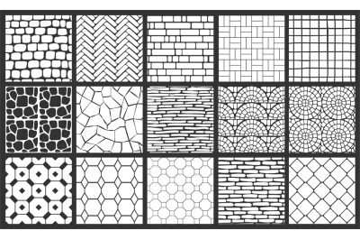 Pavement pattern. Black ink seamless illustrations of wall and road su