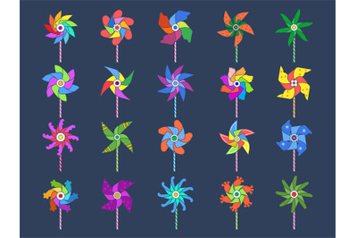 Windmill toys. Colored spinners for kids recent vector origami summer