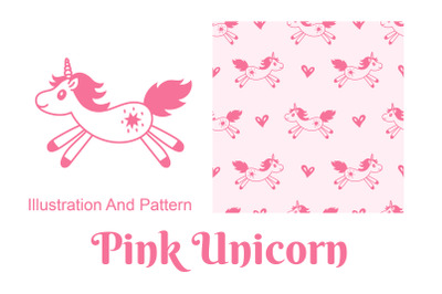 Pink Unicorn Illustration And Pattern
