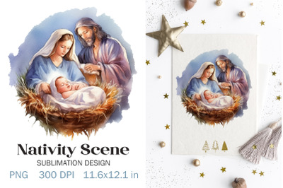 Watercolor Christmas Nativity Scene PNG