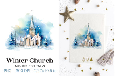 Watercolor Winter Church Sublimation PNG