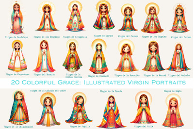 Colorful Grace: Illustrated Virgin Portraits