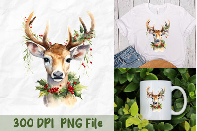 Festive Deer and Holly Design