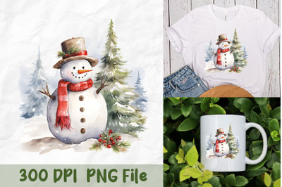 Snowman in Winter Scene PNG