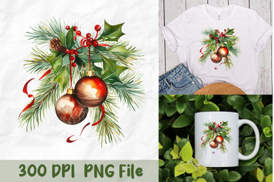 Xmas Ornaments and Pine PNG