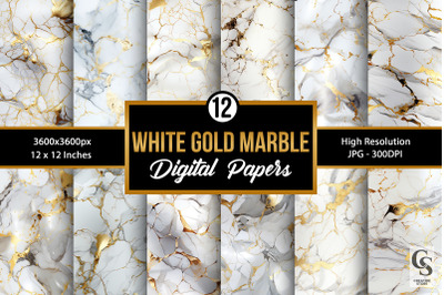 White &amp; Gold Marble Digital Papers
